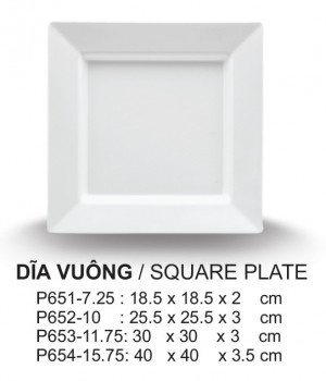 P651-7.25 Dĩa vuông 7.25 (White) - SPW